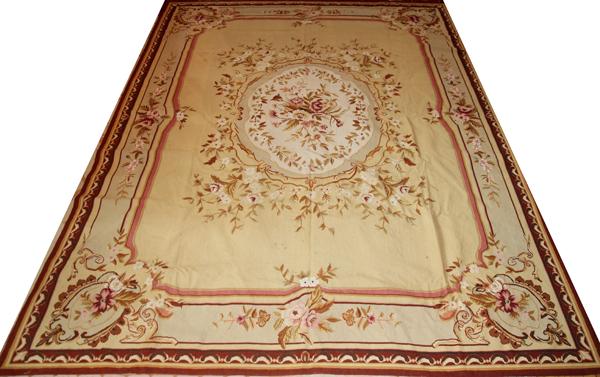 AUBUSSON NEEDLEPOINT RUG SEMI-ANTIQUE, 12' X 7': AUBUSSON NEEDLEPOINT RUG, SEMI-ANTIQUE, 12' X 7':