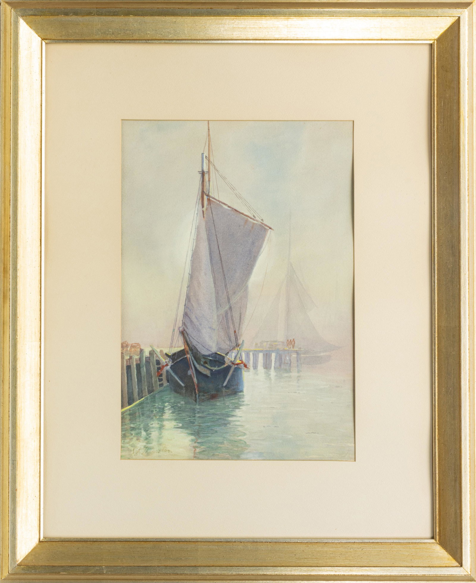 JOHN K. THURSTON (MASS. 1865-55) WATERCOLOR ON PAPER H: JOHN K. THURSTON (MASS. 1865-55) WATERCOLOR ON PAPER H 13" W 19" CAPE COD Signed. Forsythe Gallery label on verso. framed H 32" W26.5"