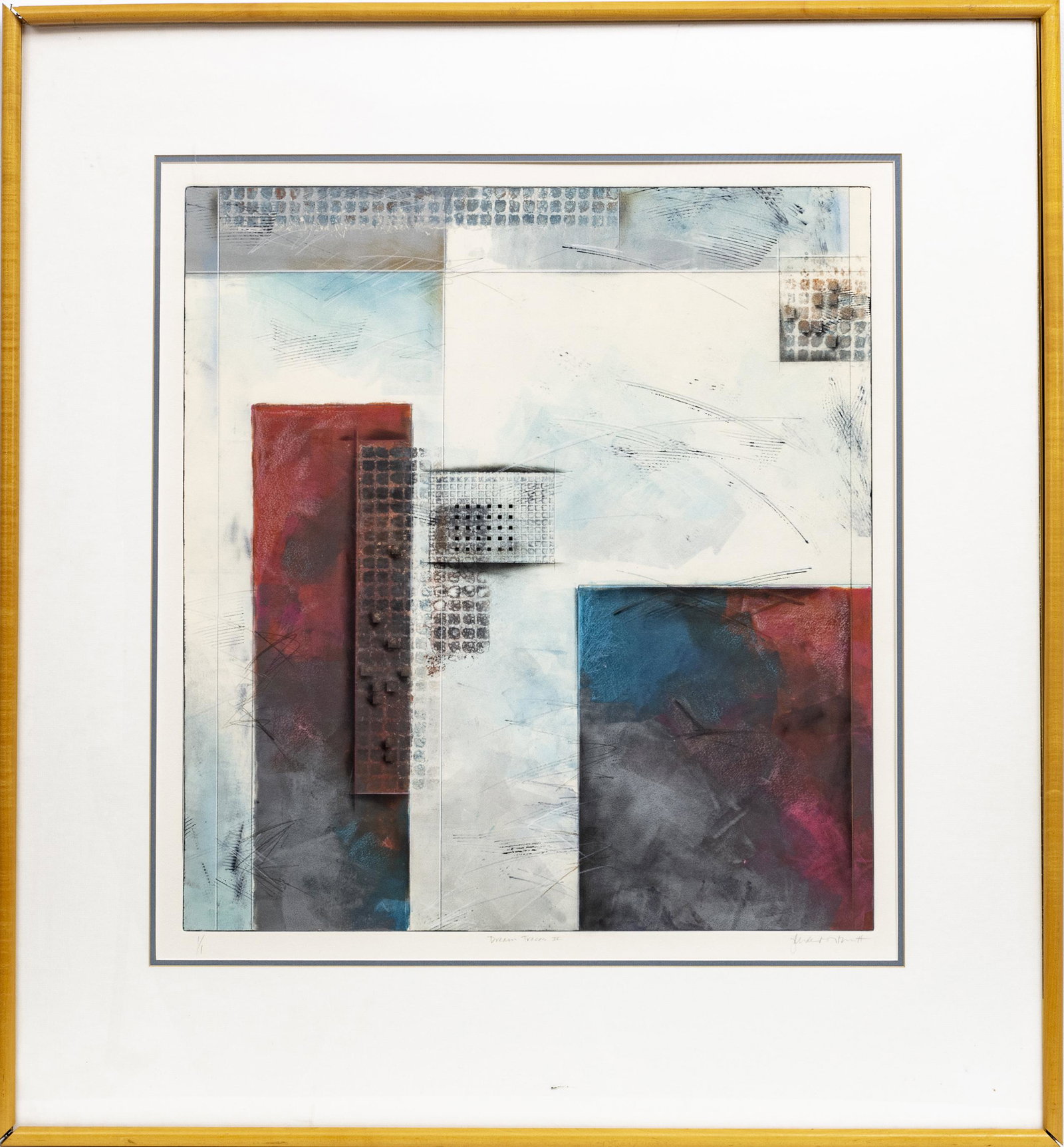 P. MOTT, MONOTYPE #1/1, H 26" W 24"" DREAM TRACES IV: P. MOTT, MONOTYPE #1/1, H 26" W 24"" DREAM TRACES IV Maple frame 40" x 37".