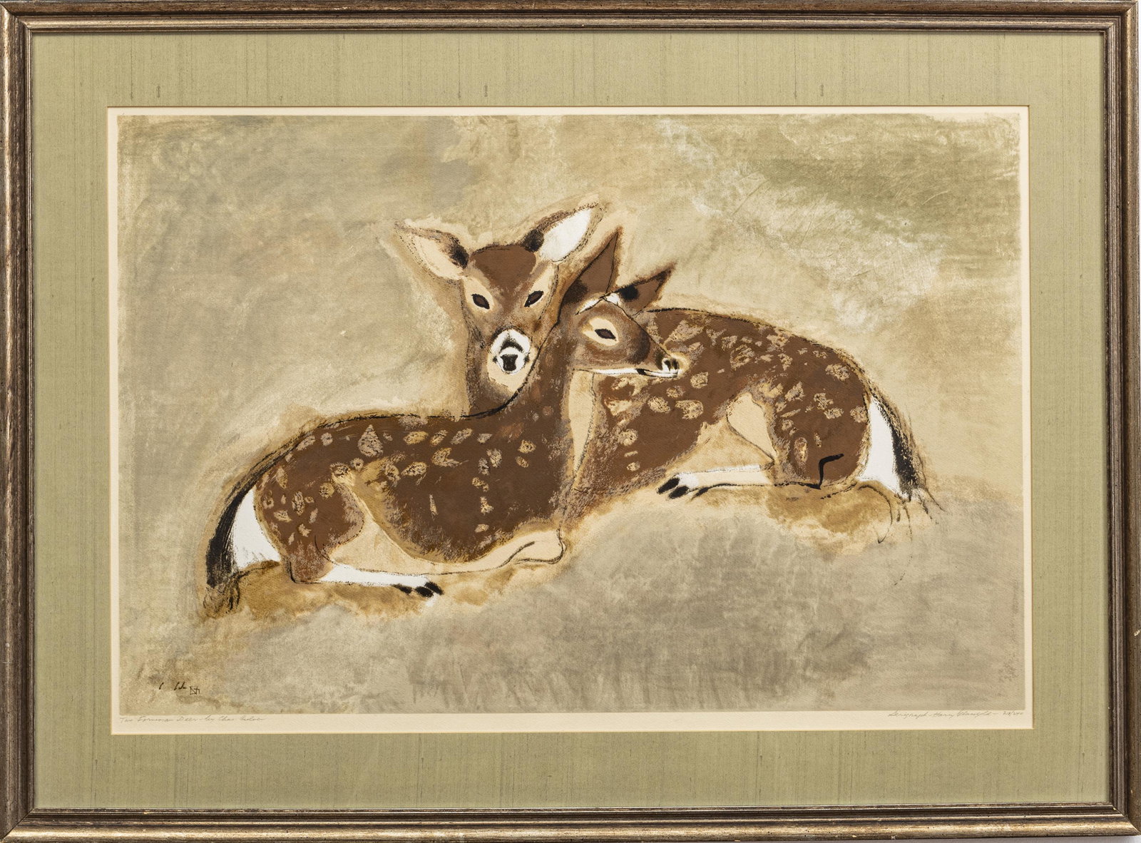 AFTER CHARLES CULVER (AMERICAN 1908-1967) COLOR: AFTER CHARLES CULVER (AMERICAN 1908-1967) COLOR SERIGRAPH ON PAPER, H 17 1/2", W 26 1/2" TWO FORMOSAN DEER, #218/240 Serigraph after Charles Culver by Harry Glassgold. Numbered 218/240 in the lower ri
