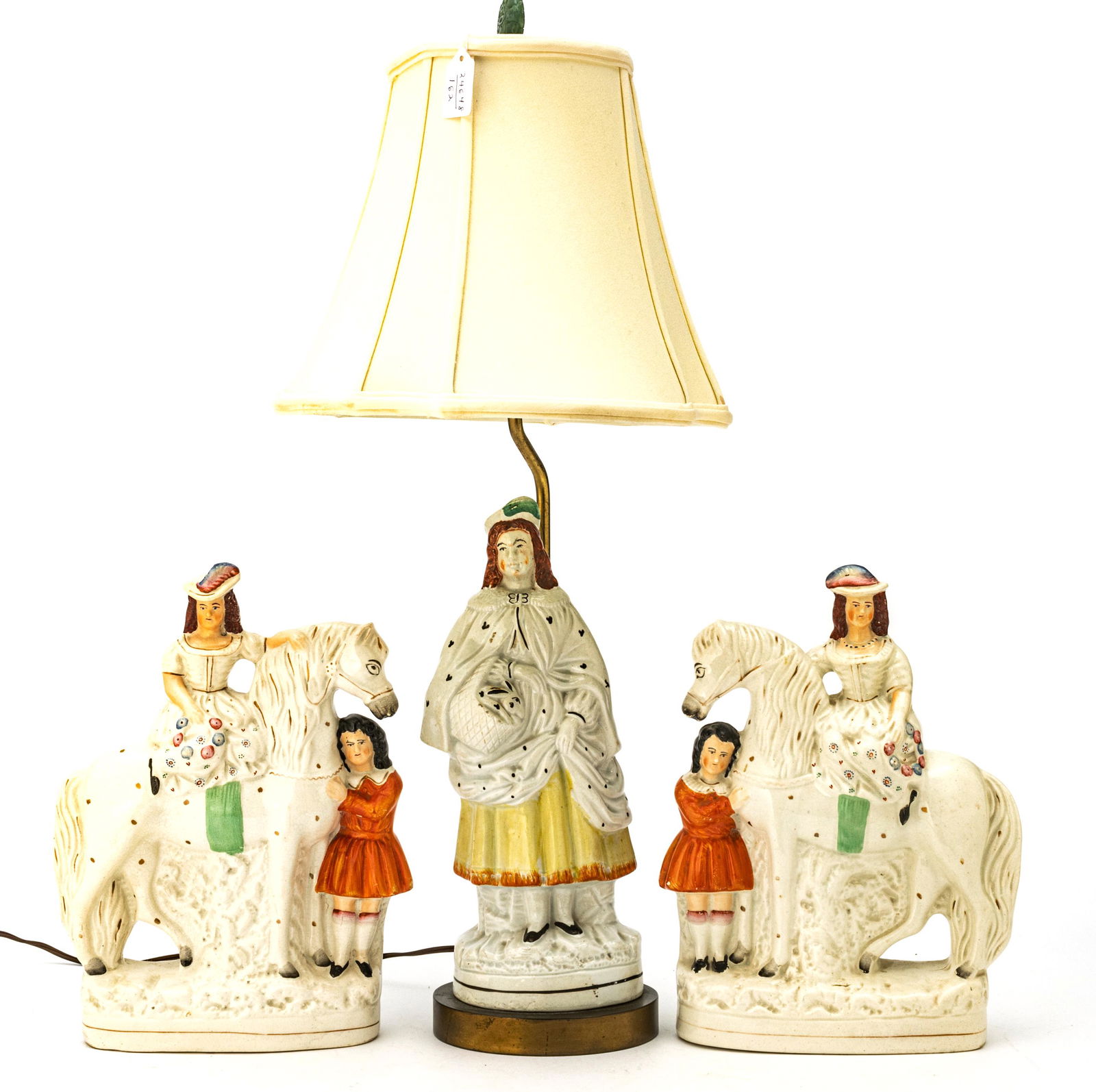 STAFFORDSHIRE EARTHENWARE FIGURINES & LAMP, 19TH C, 3 (1 of 3)
