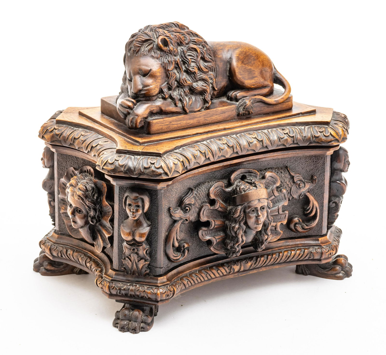 ENGLISH MAHOGANY COVERED BOX, C. 1900, H 10", W 10" (1 of 5)