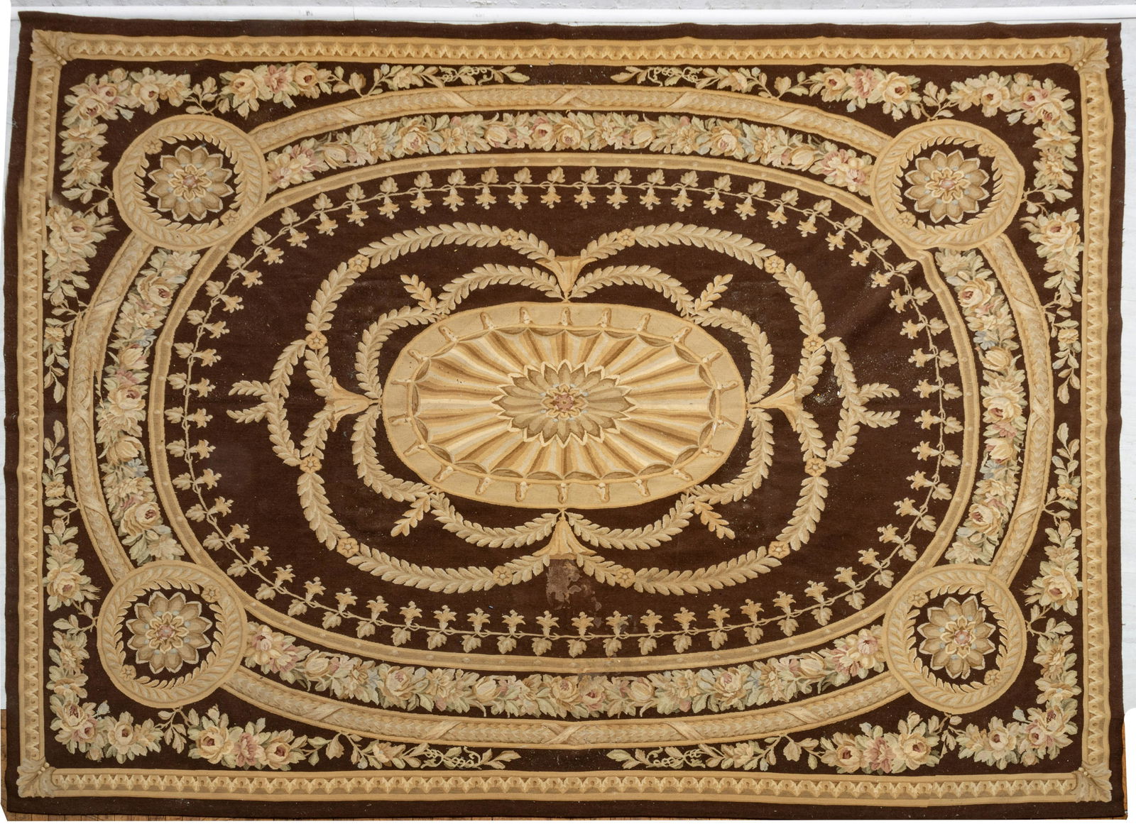 AUBSUSSON STYLE NEEDLEPOINT RUG, W 11' 7", D 8' 6" (1 of 2)