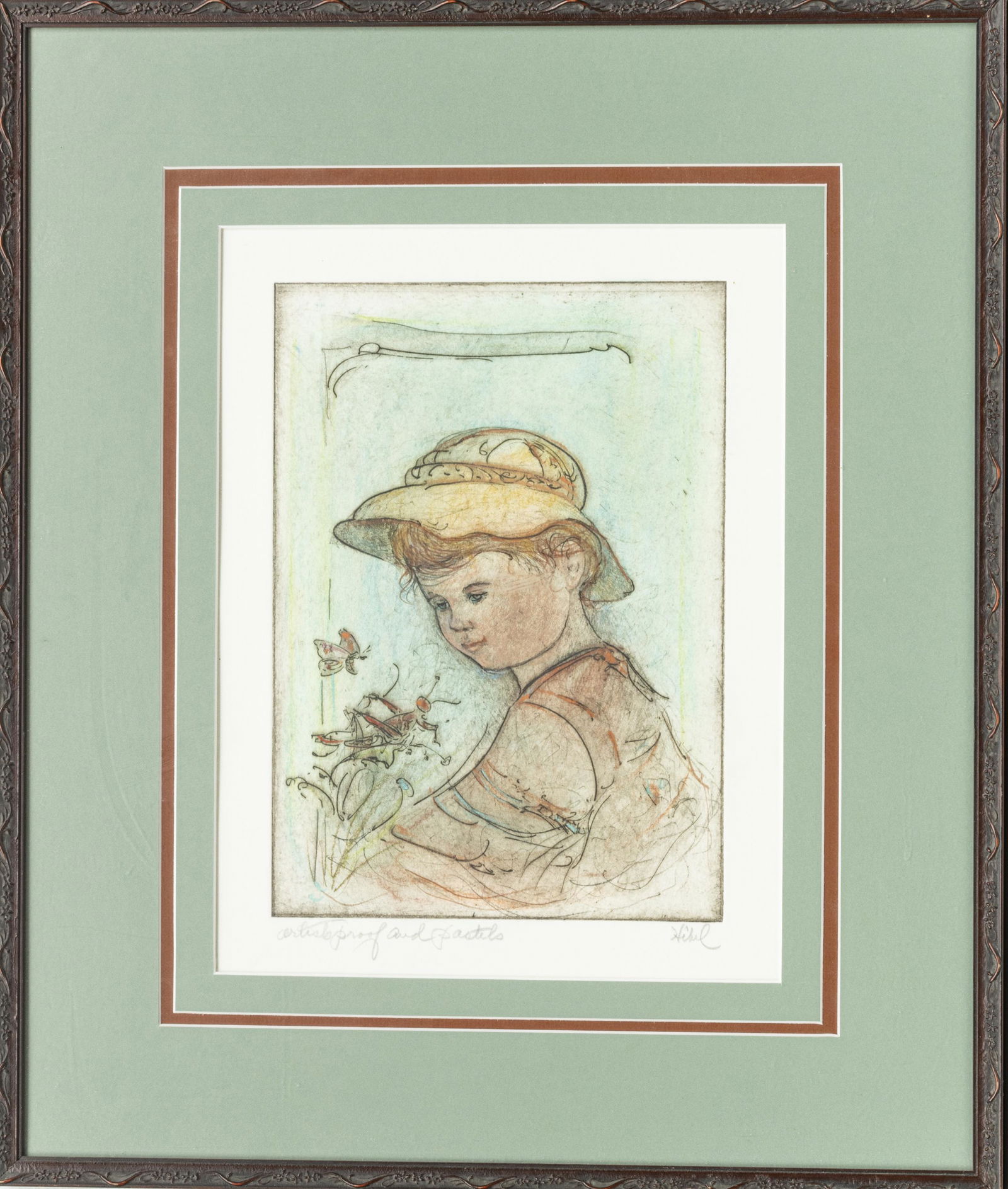 EDNA HIBEL, LITHOGRAPH & PASTEL ON PAPER, H 11", W 8", (1 of 3)