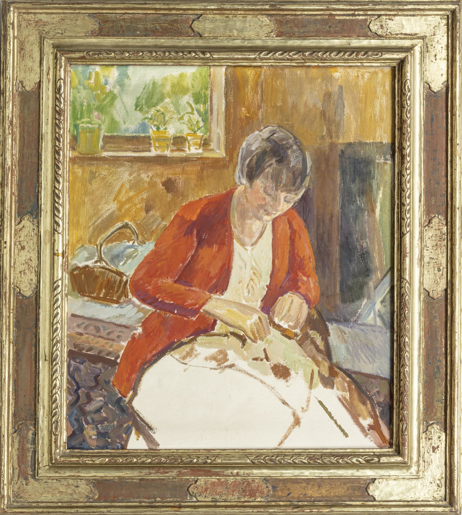 HENRY ROECKER, OIL ON CANVAS, H 30", W 25", "JULIA: HENRY ROECKER, OIL ON CANVAS, H 30", W 25", "JULIA SEWING" Not signed. From the estate of James Letson, Saginaw.