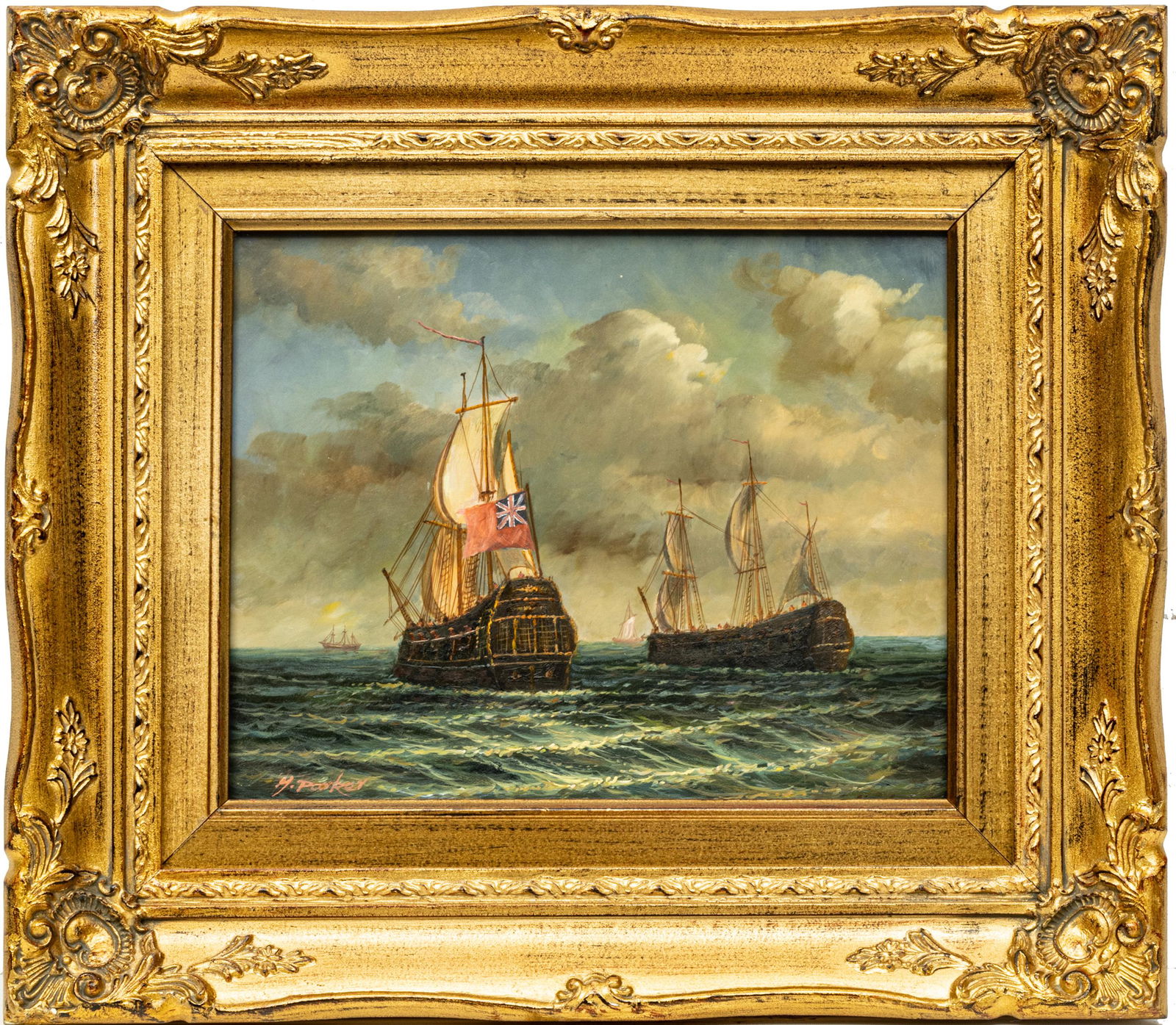 H. PARKER, OIL ON BOARD H 8" W 10" BRITISH SAILING (1 of 3)