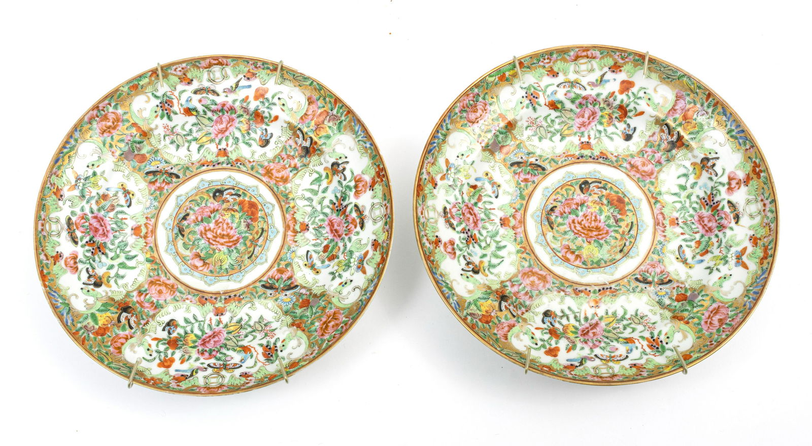 CHINESE ROSE MEDALLION PORCELAIN CHARGERS, C. 1850, (1 of 2)