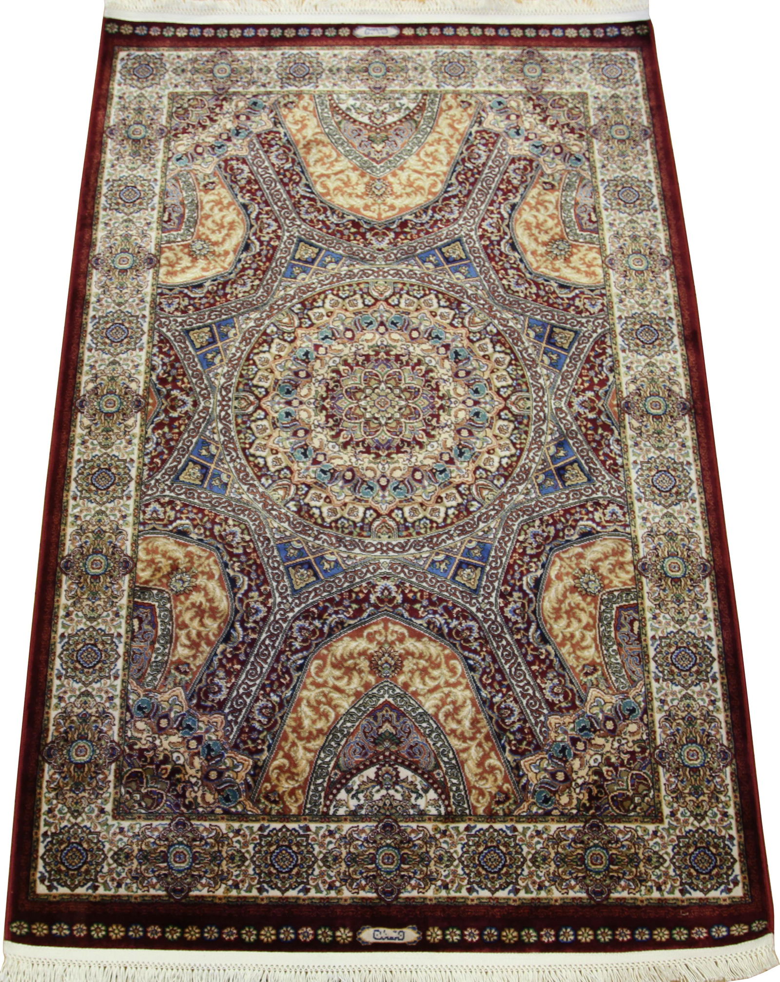 TURKISH BAMBOO SILK RUG, W 2' 6", L 4': TURKISH BAMBOO SILK RUG, W 2' 6", L 4' Intricately patterned Turkish bamboo silk rug.
