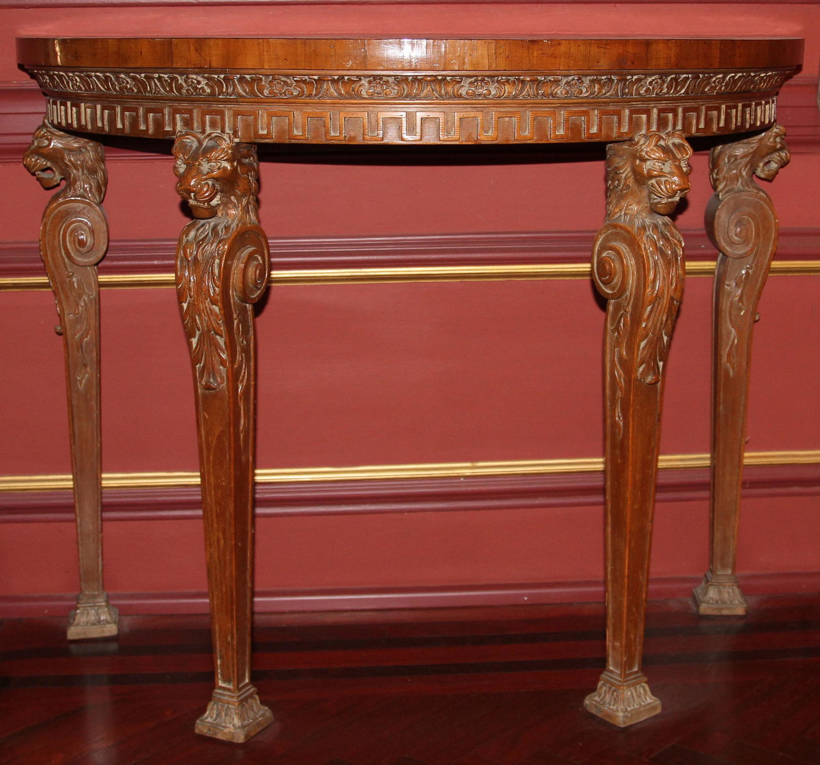 REGENCY STYLE WALNUT & ROSEWOOD HALF-ROUND CONSOLE (1 of 4)