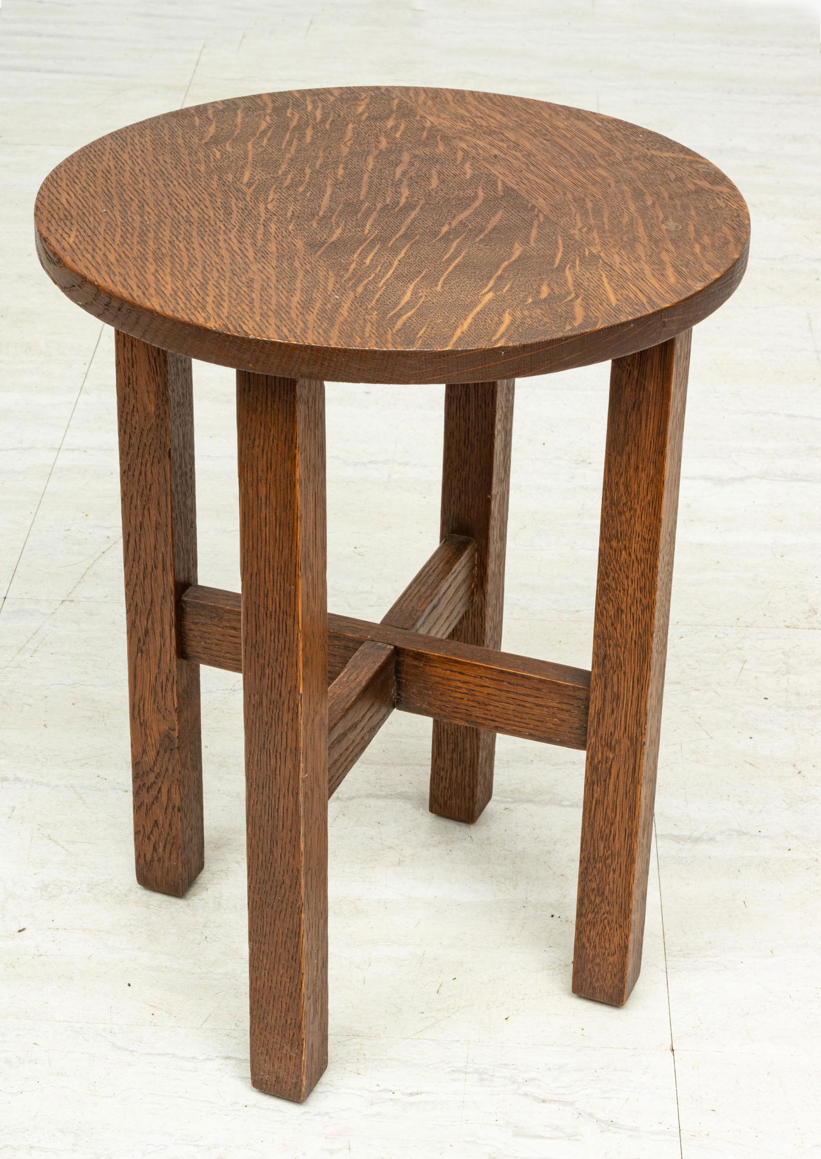 MISSION STYLE OAK STOOL, H 18", DIA 14" (1 of 3)