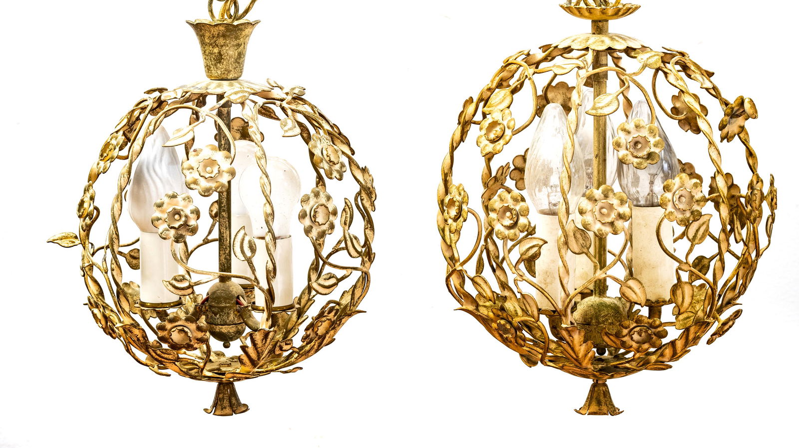 ITALIAN DECORATED METAL SPHERE FORM CHANDELIERS, PAIR H (1 of 2)