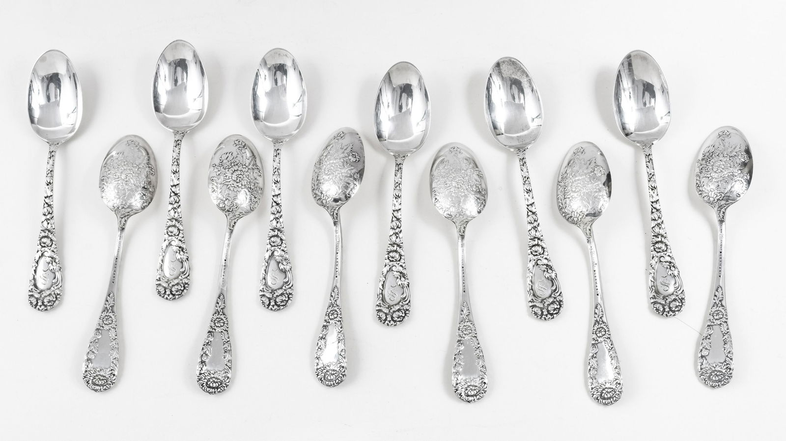 DURGIN - GORHAM CHRYSANTHEMUM STERLING SILVER TEASPOONS (1 of 2)