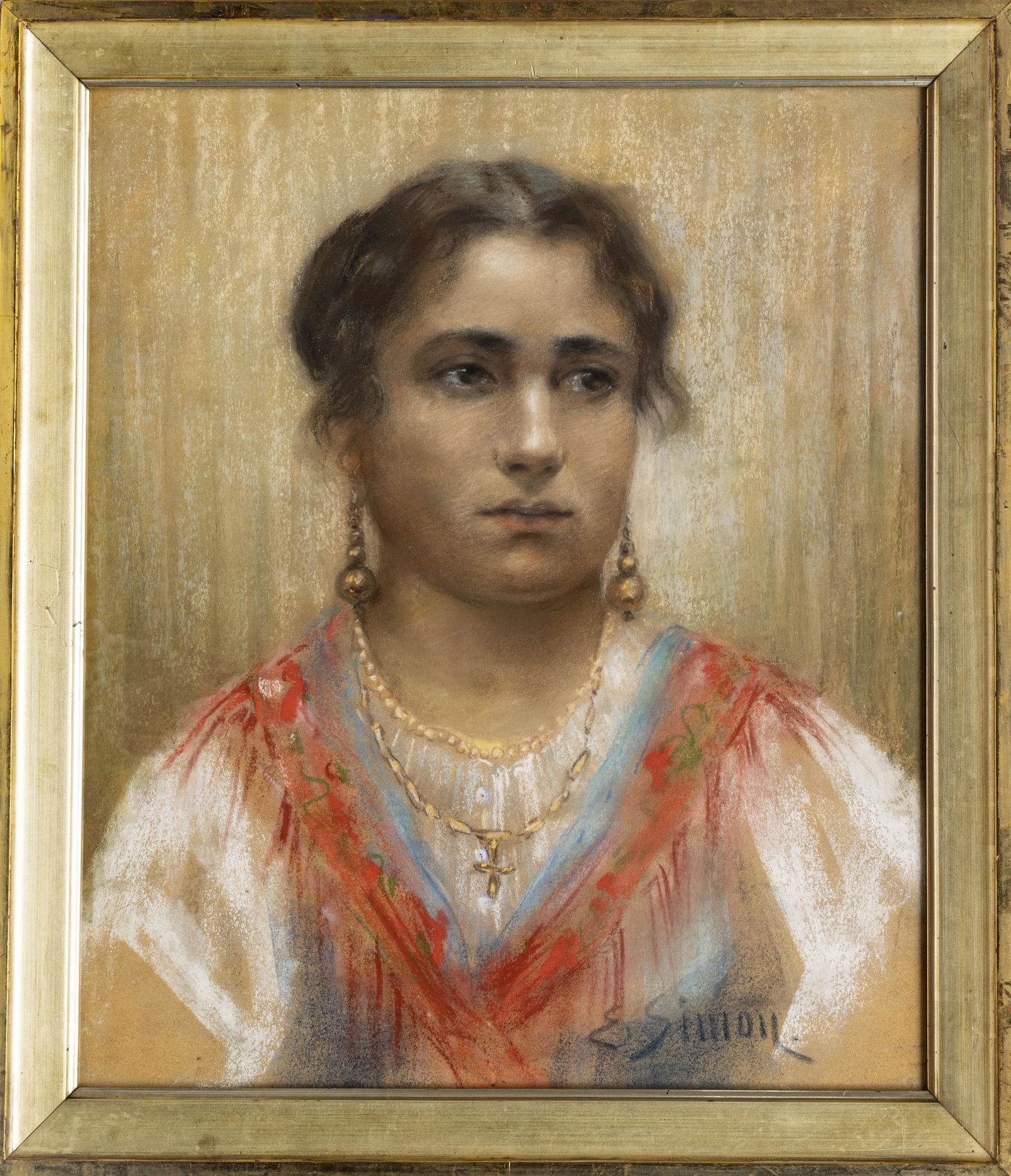 E. SIMON, PASTEL ON PAPER, C 1920 H 19" W 16" YOUNG (1 of 2)