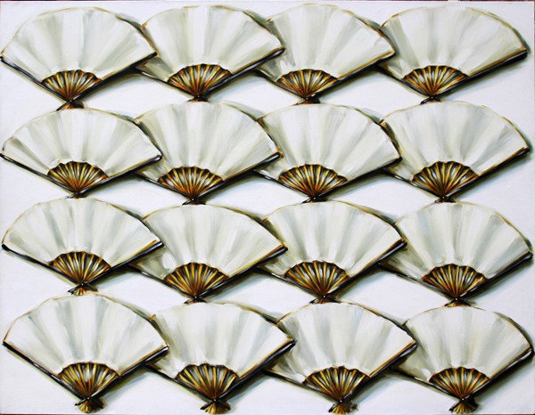 LISA MILROY, OIL ON CANVAS 1986, 75" X 97",: LISA MILROY, OIL ON CANVAS 1986, 75" X 97", "FANS": CANADIAN B. 1959:Exhibited at Contemporary Art Center, Cincinnati, OH. Label from Khiva Gallery, San Francisco, CA. From the Estate of Marilyn Chern
