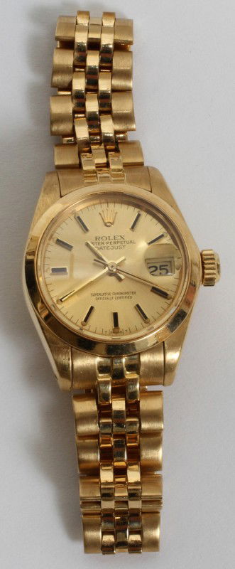 ROLEX OYSTER PERPETUAL 18KT GOLD LADY'S WATCH: ROLEX OYSTER PERPETUAL 18KT GOLD LADY'S WRISTWATCH: From the collection of Joseph and Norina Simon, Grosse Pointe Farms, Mi.