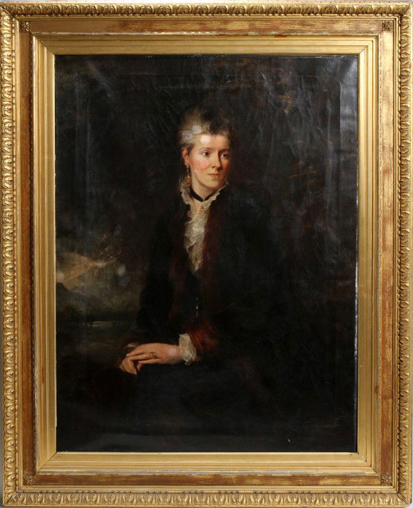 BRITISH SCHOOL, OIL ON CANVAS, 48" X 36", WOMAN: BRITISH SCHOOL, OIL ON CANVAS, LATE 18TH TO EARLY 19TH CENTURY, 48" X 36", PORTRAIT OF A WOMAN:48" x 36 1/2".