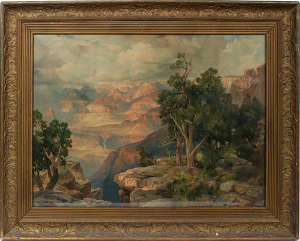 THOMAS MORAN CHROMOLITHOGRAPH, 25" X 35",: THOMAS MORAN (AMERICAN 1837-1926), CHROMOLITHOGRAPH, 25" X 35", GRAND CANYON:Grand Canyon of Arizona from Hermit Ridge Road.