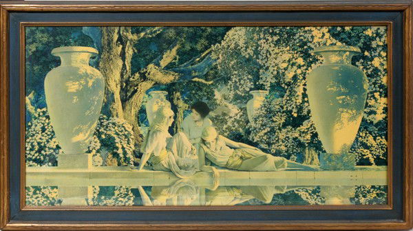 AFTER MAXFIELD PARRISH, PRINT, 15" X 30",: AFTER MAXFIELD PARRISH, PRINT, 15" X 30", 'GARDEN OF ALLAH':Maxfield Parrish (AM, 1870-1966). Framed and matted under glass.