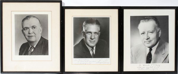 POLITICAL PHOTOGRAPHS, THREE: POLITICAL PHOTOGRAPHS, THREE:Dedications on 2 of the photos signed by George Romney and Arthur E. Summerfield. Framed.