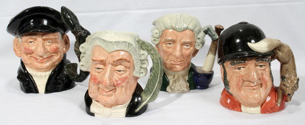 ROYAL DOULTON TOBY MUGS, FOUR, H 8": ROYAL DOULTON TOBY MUGS, FOUR, H 8":Including: "Gone Away", "Lobster Man", "Apothecary", "The Lawyers";