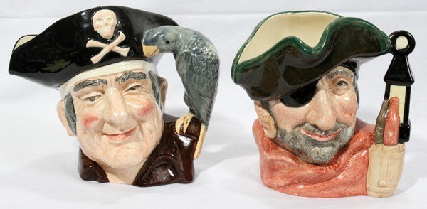 ROYAL DOULTON TOBY MUGS, TWO, H 8": ROYAL DOULTON TOBY MUGS, TWO, H 8":"Smuggler" & "Long John Silver".