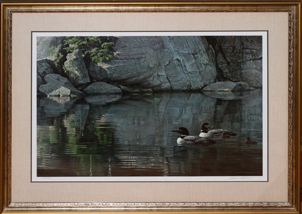 ROBERT BATEMAN, PRINT, #324/8631, 20" X 30",: ROBERT BATEMAN, PRINT, #324/8631, 20" X 30", 'NORTHERN REFLECTIONS:pencil signed and numbered #324/8631; framed and matted under glass;