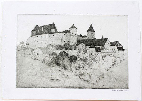 EVERETT WARNER ETCHING, 6" X 9", 'HARBURG 1907': EVERETT WARNER (1877-1963), ETCHING, 6" X 9", 'HARBURG 1907':Pencil signed, not framed. Everett Longley Warner, American, 1877-1963. Paper size: 8" x 11".