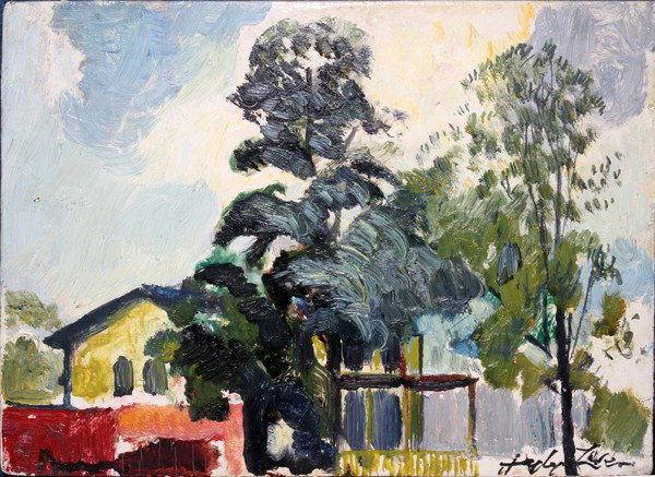 HAYLEY LEVER N.A., OIL ON WOOD PANEL, 9" X 12": HAYLEY LEVER N.A., OIL ON WOOD PANEL, 9" X 12", "THE HOUSE WE LIVED IN": AMERICAN 1876-1958:Signed lower right; unframed; Kennedy Galleries, NYC label.