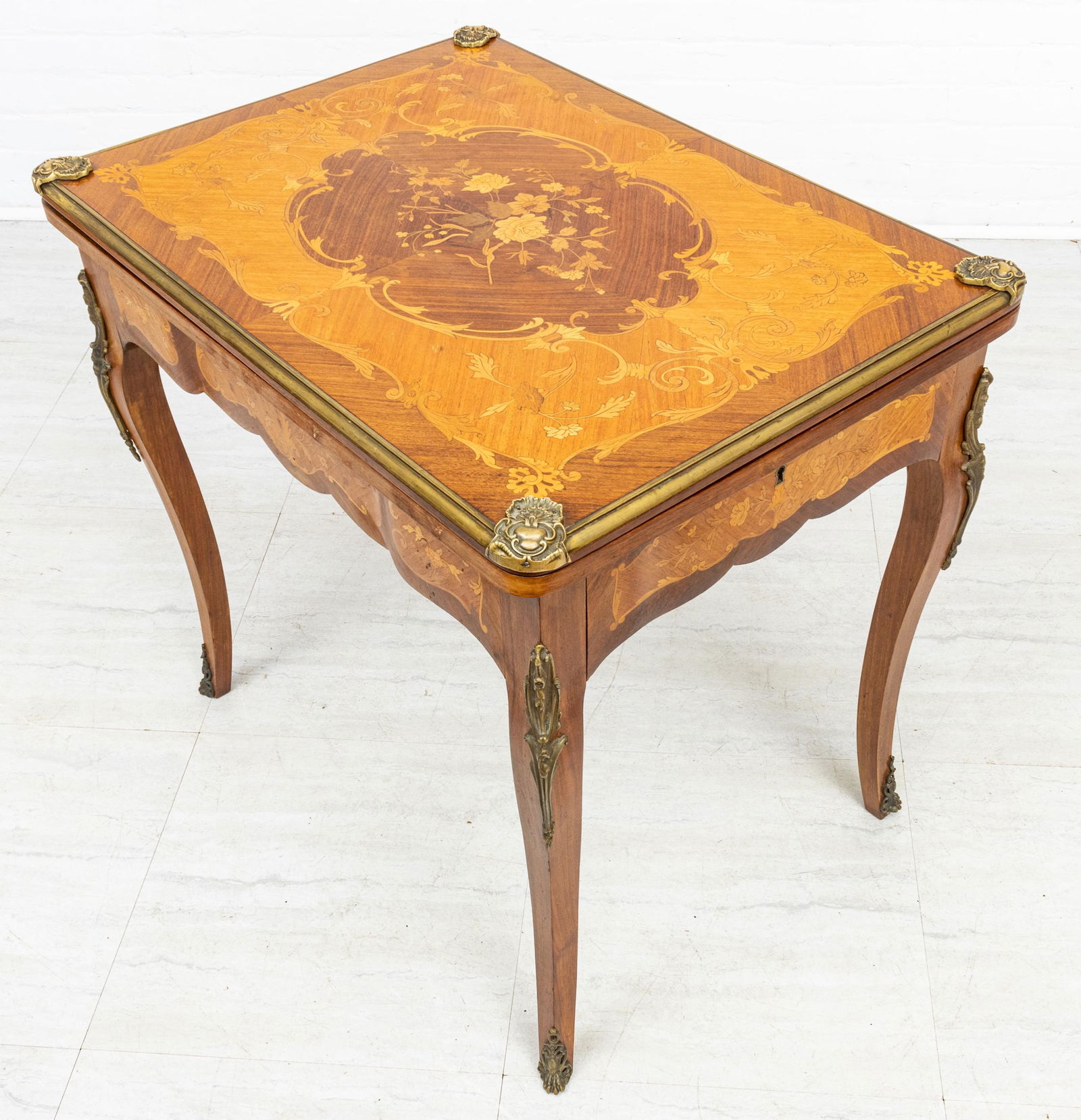 LOUIS XV STYLE TABLE, FRUITWOOD INLAY, BRONZE MOUNTS (1 of 9)