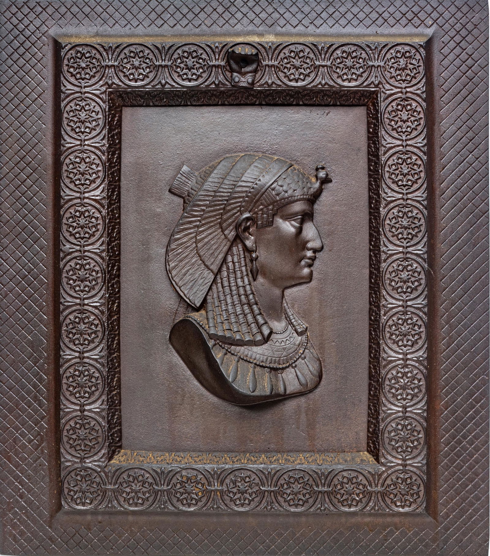 IRON FIREPLACE PLAQUE C 1900 H 22" W 19" EGYPTIAN (1 of 3)