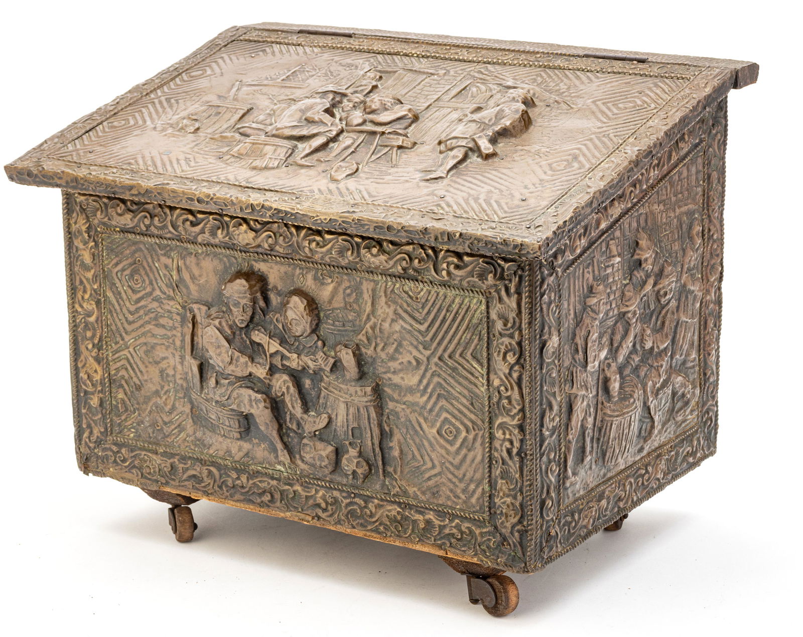 EMBOSSED BRONZE CLAD TIMBER BOX, C. 1920, H 14", W (1 of 5)