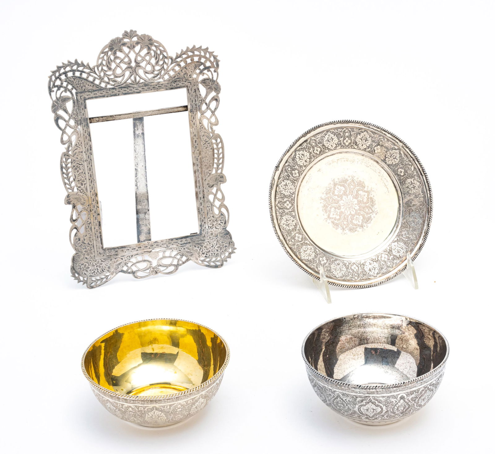 PERSIAN 84 SILVER BOWLS, PLATE AND PICTURE FRAME, FOUR (1 of 6)