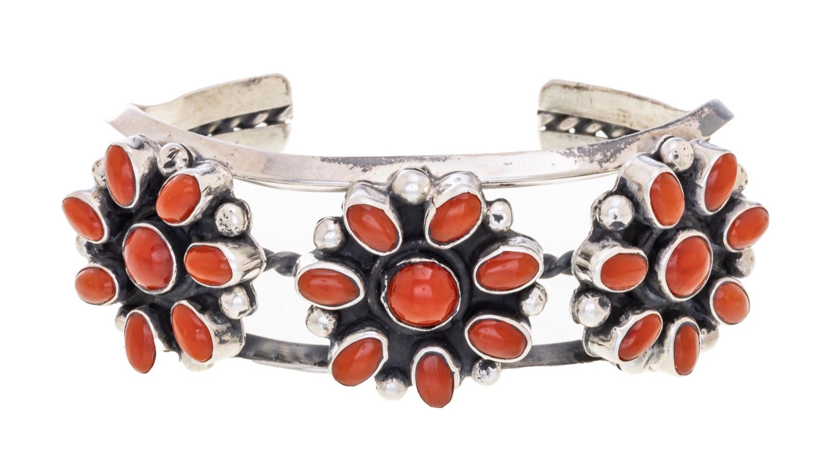 NAVAJO STERLING SILVER & CORAL BRACELET, C, 1920, W (1 of 3)