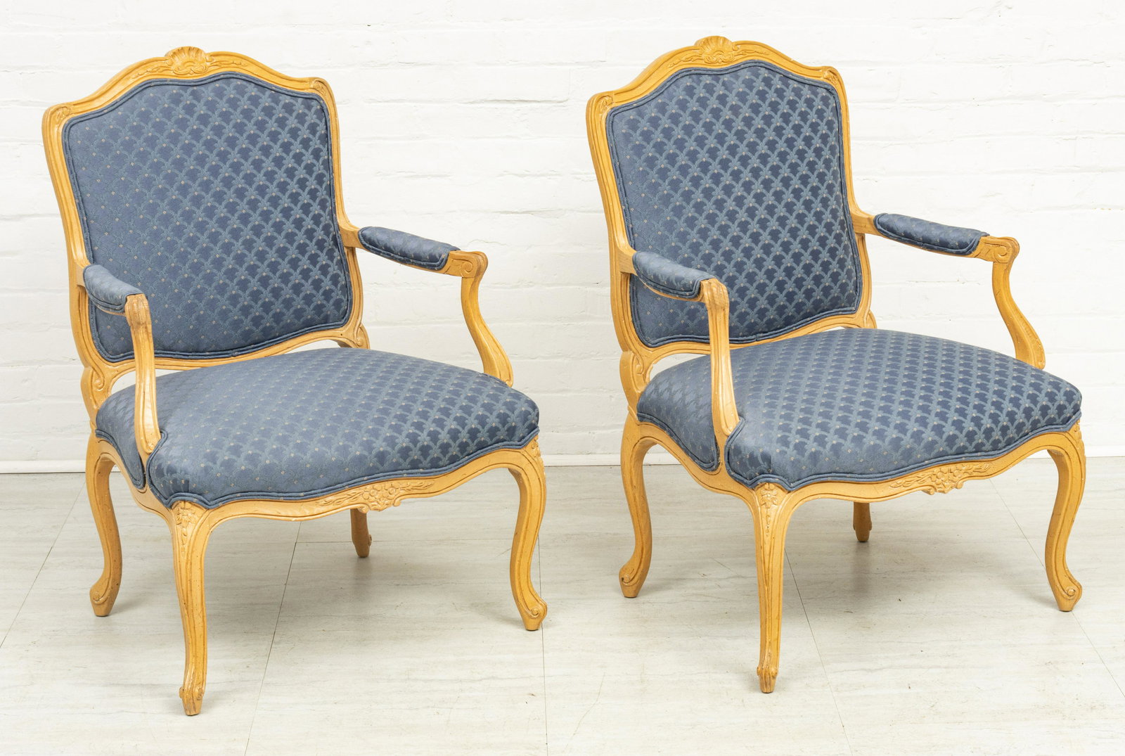 LOUIS XV STYLE OPEN ARM CHAIRS, C 1960, PAIR H 38" W (1 of 3)