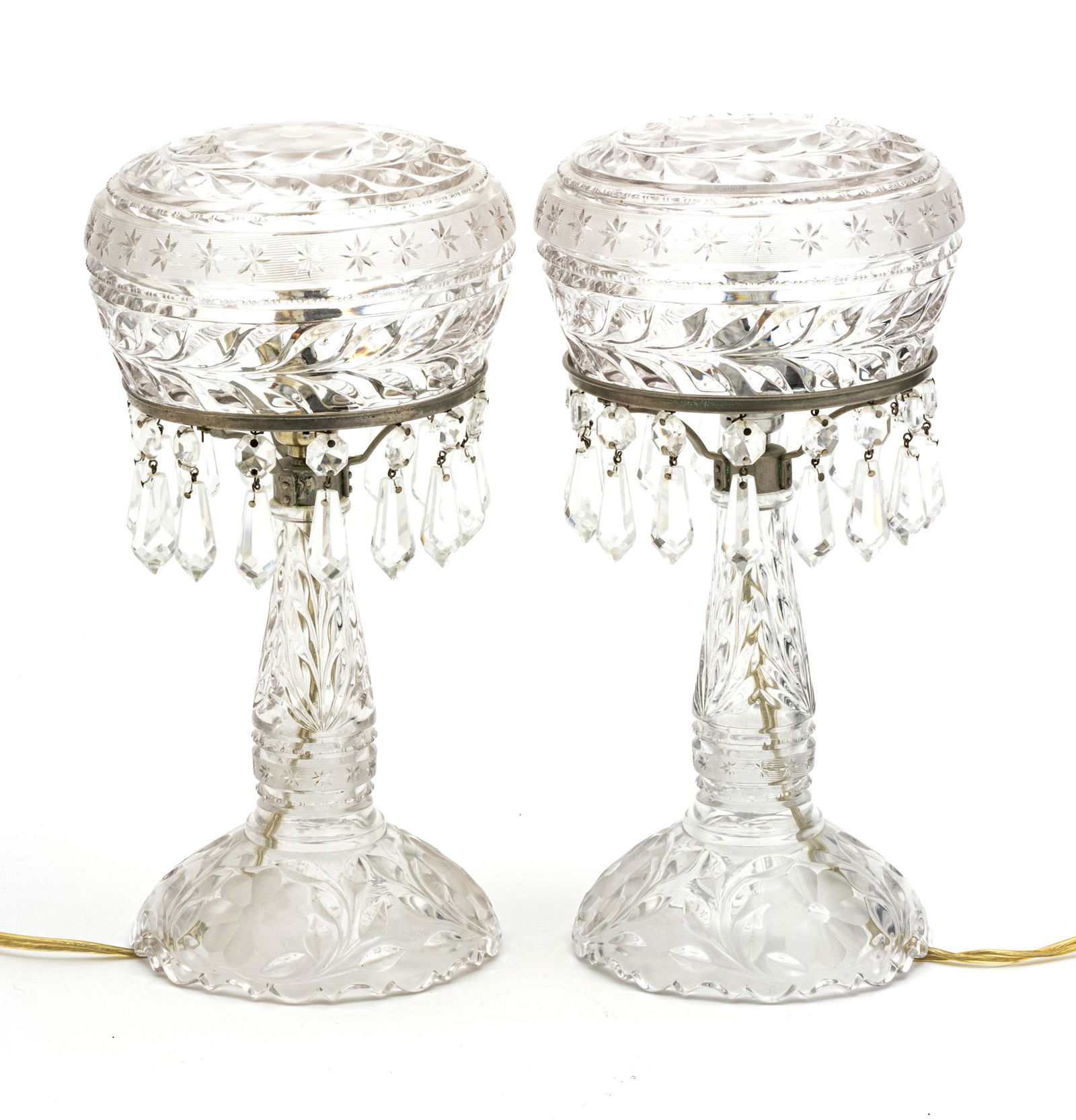 ELECTRIFIED CRYSTAL BOUDOIR LAMPS, C 1940 PAIR, H (1 of 3)