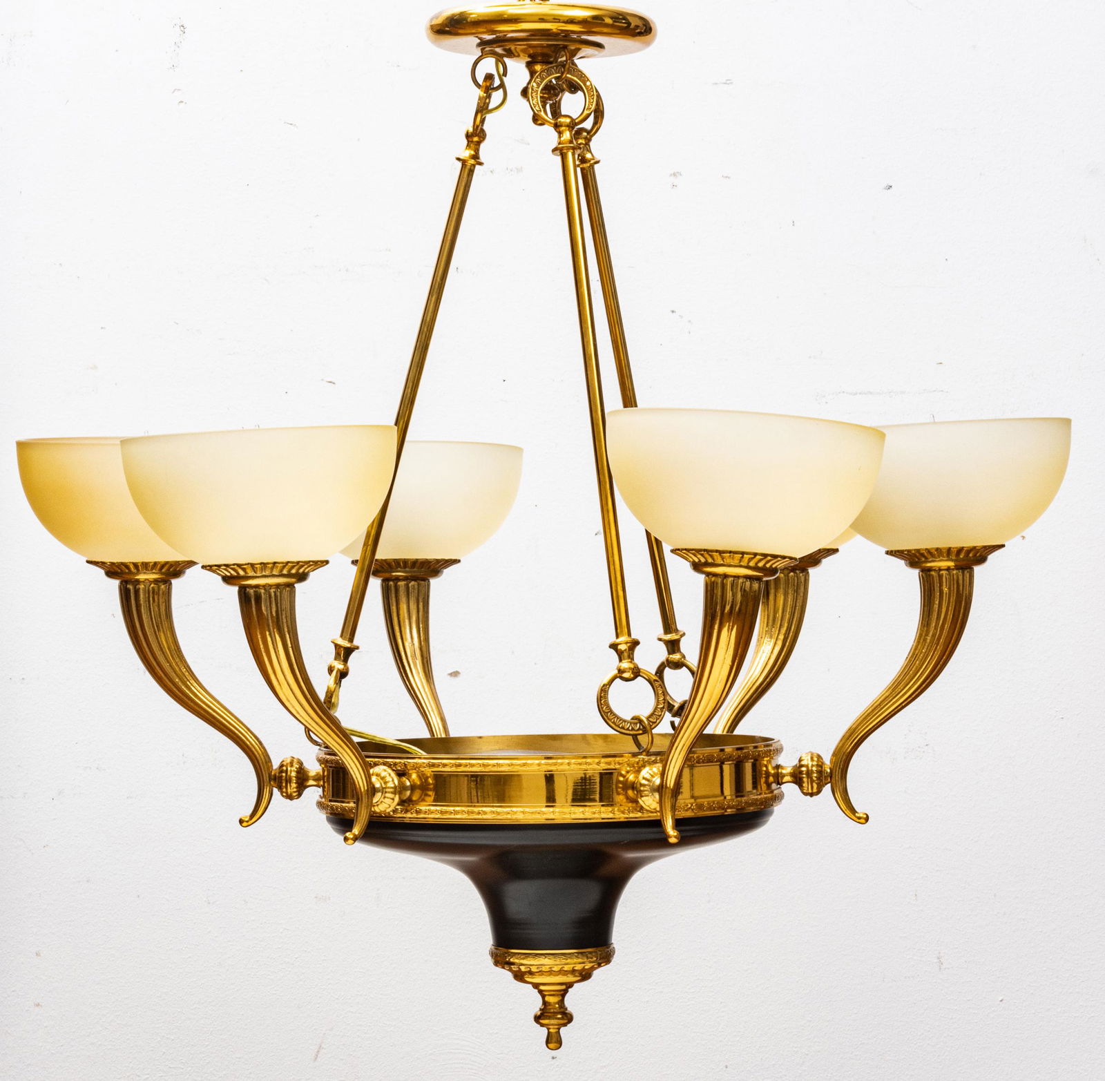 REGENCY STYLE CHANDELIER, GLASS GLOBES H 32" DIA 34" (1 of 2)