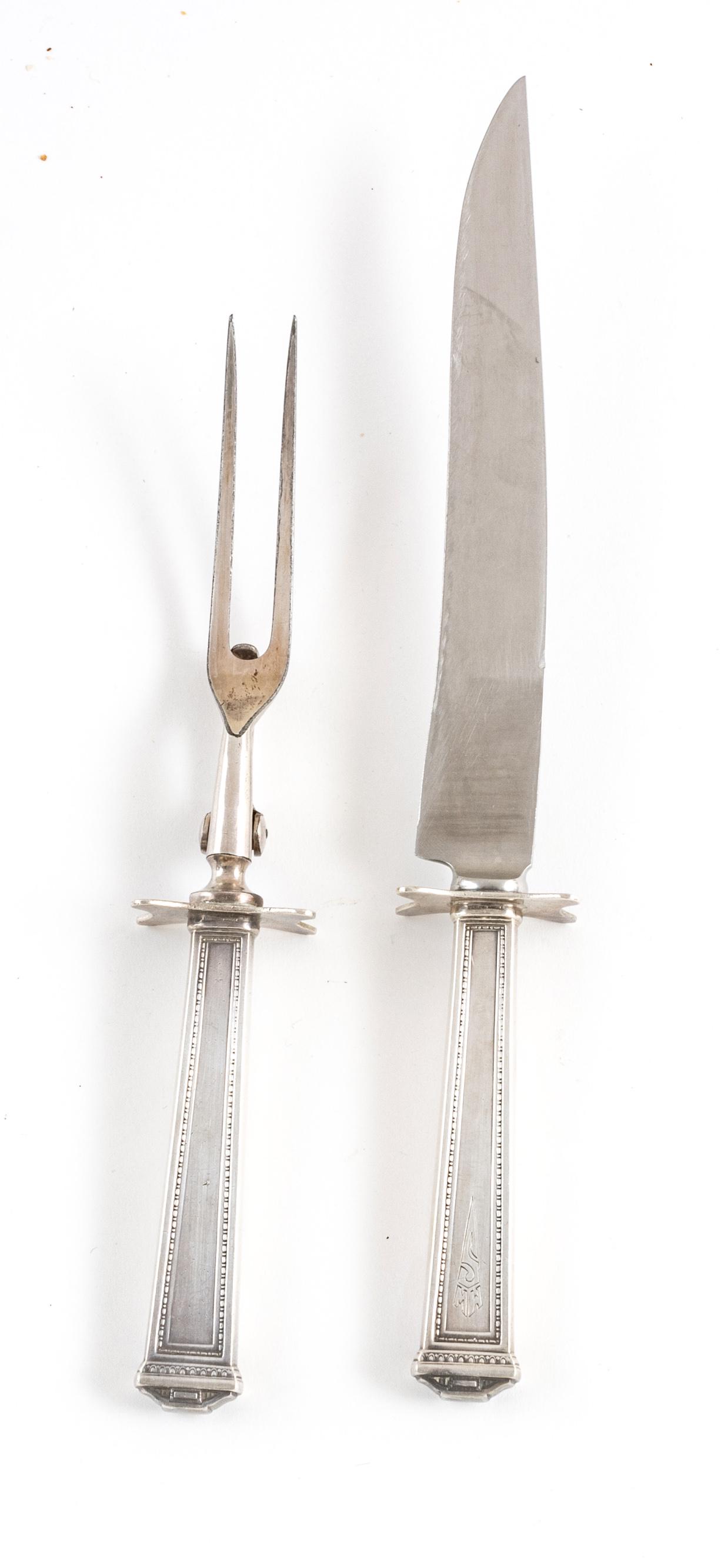STERLING SILVER HANDLE CARVING KNIFE & FORK, 20TH C, 2 (1 of 1)