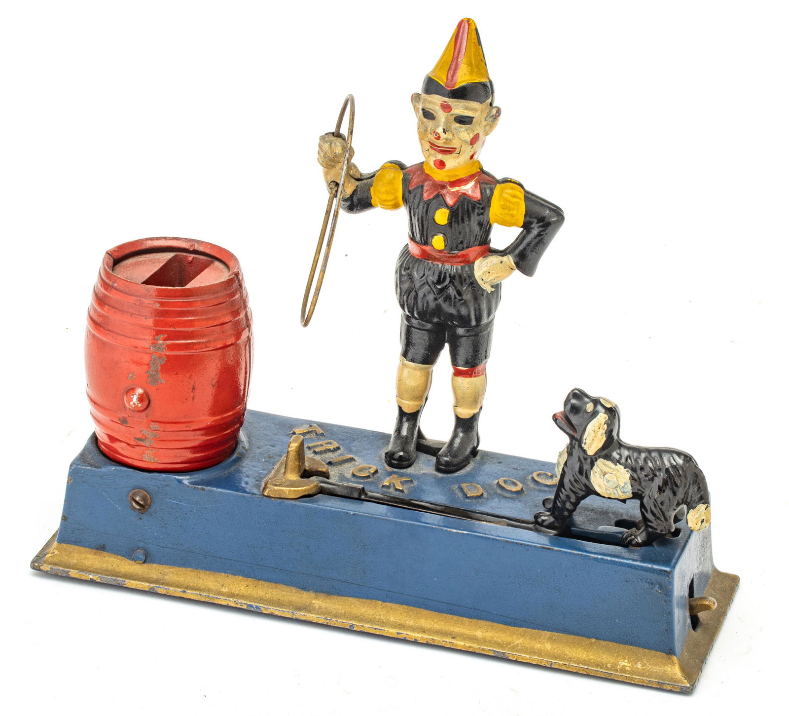 Mechanical Circus Clown Dog Act Bank Locking Key Plate,