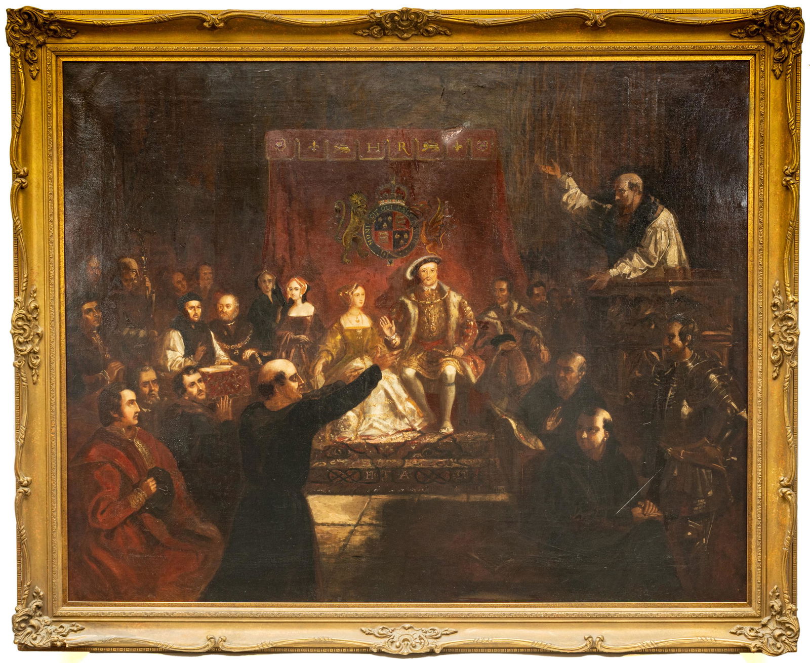 UNSIGNED OIL ON CANVAS, 19TH C, H 40", W 50", COURT OF (1 of 4)