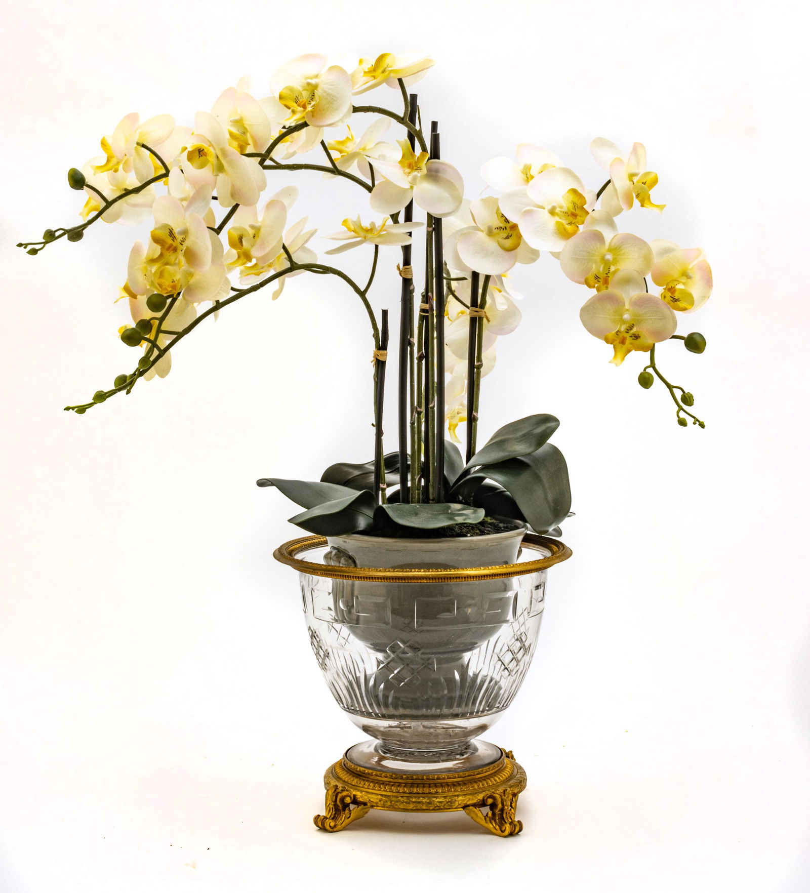 FRENCH BRONZE & CRYSTAL CENTERPIECE BOWL, H 10", DIA (1 of 3)