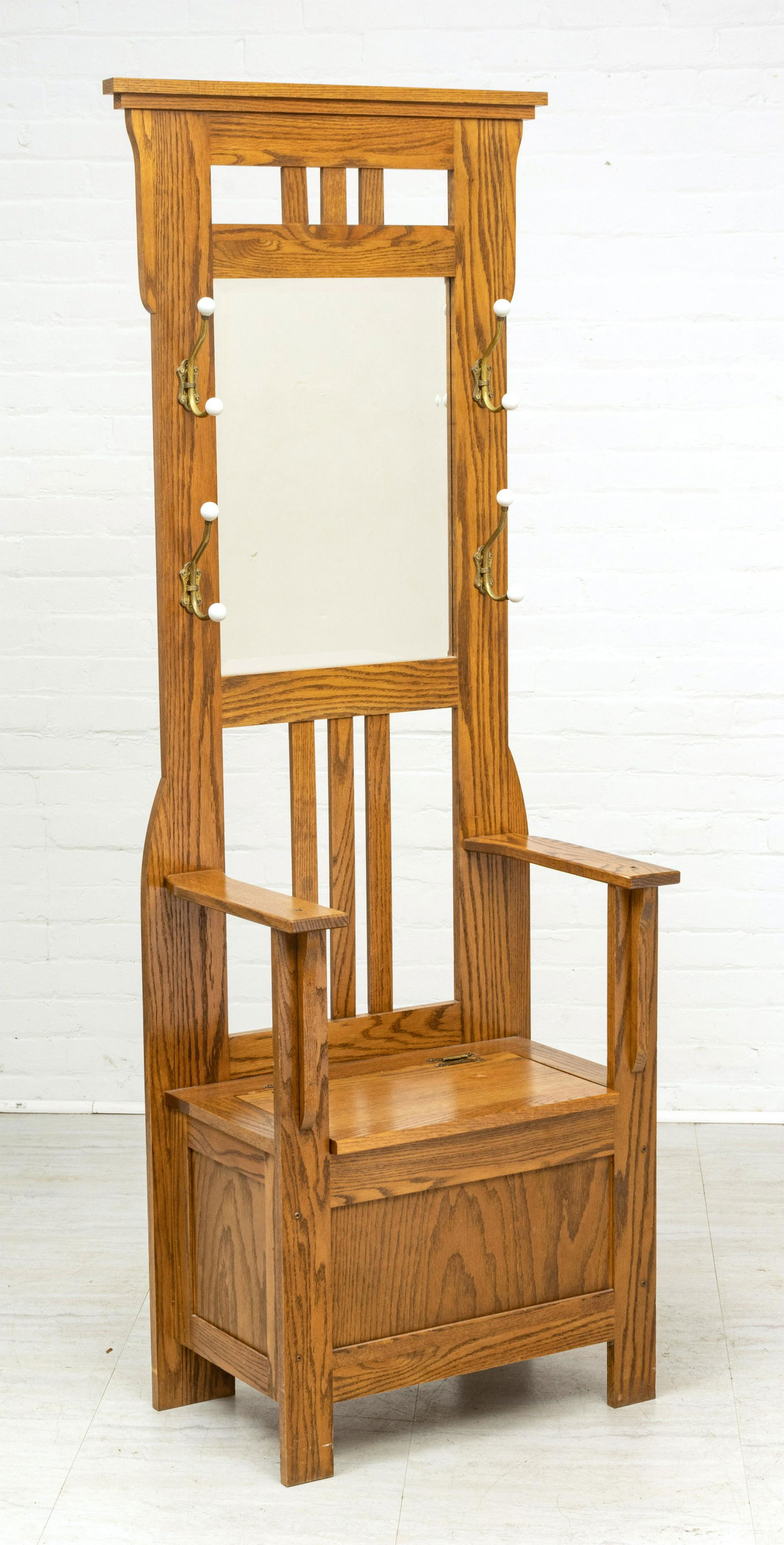 AMERICAN CARVED OAK HALL TREE/CHAIR, 20TH C., H 73", W (1 of 4)