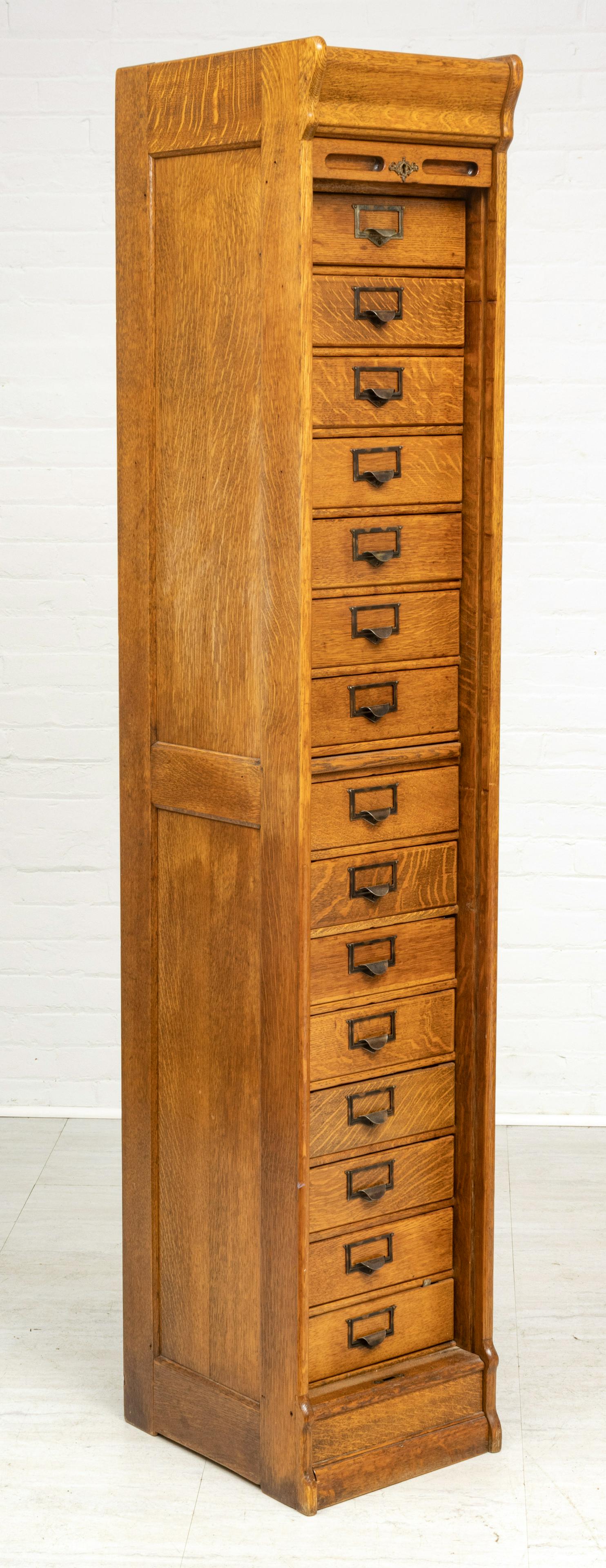 AMERICAN CARVED OAK TAMBOUR FILING CABINET, 20TH C., H (1 of 5)