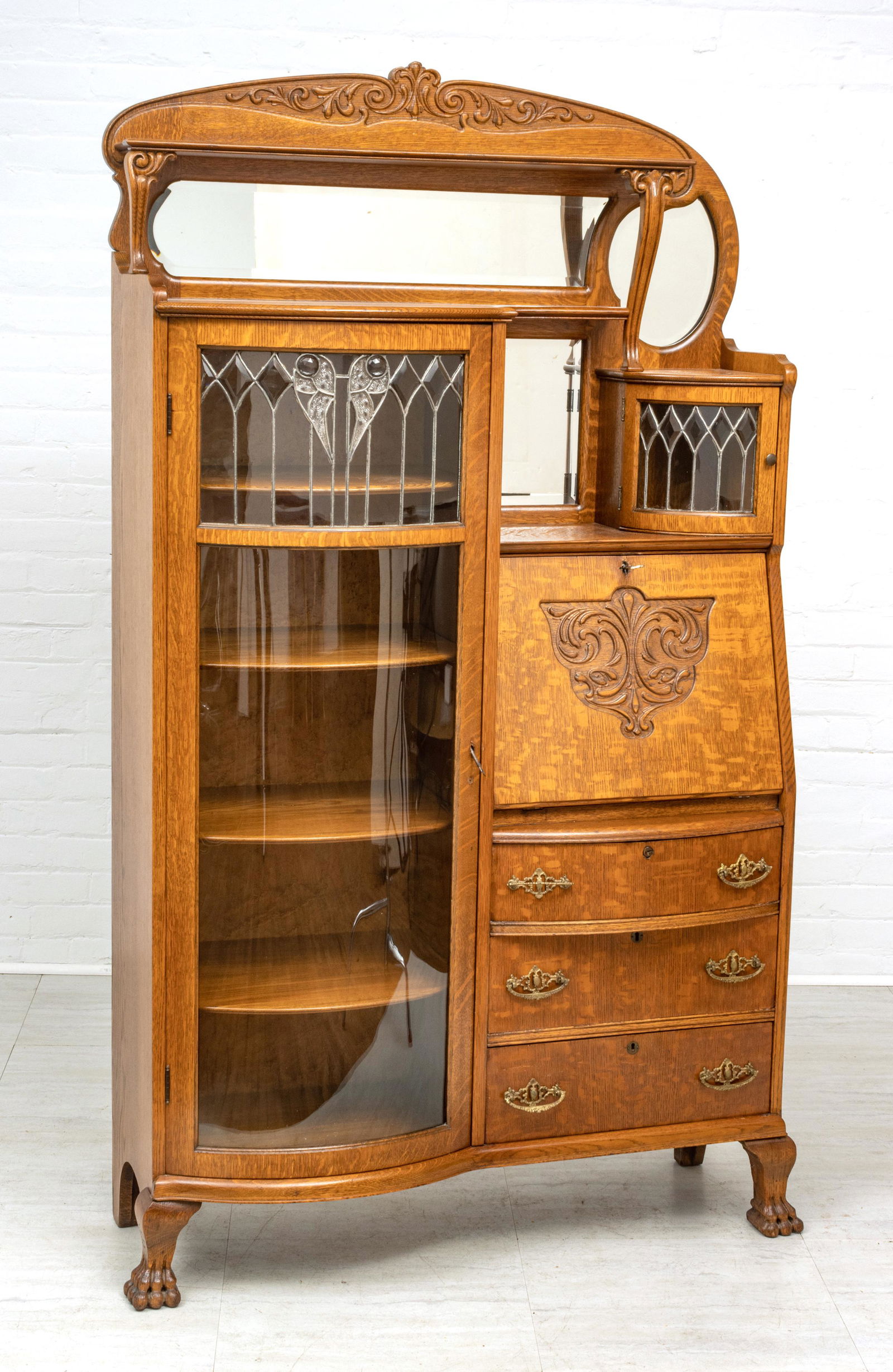 AMERICAN CARVED OAK CABINET, 20TH C., H 70", W 41", D (1 of 6)