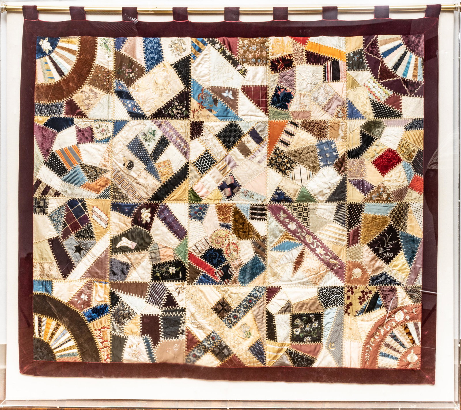 AMERICAN FOLK ART CRAZY QUILT, H 51" W 59" (1 of 3)