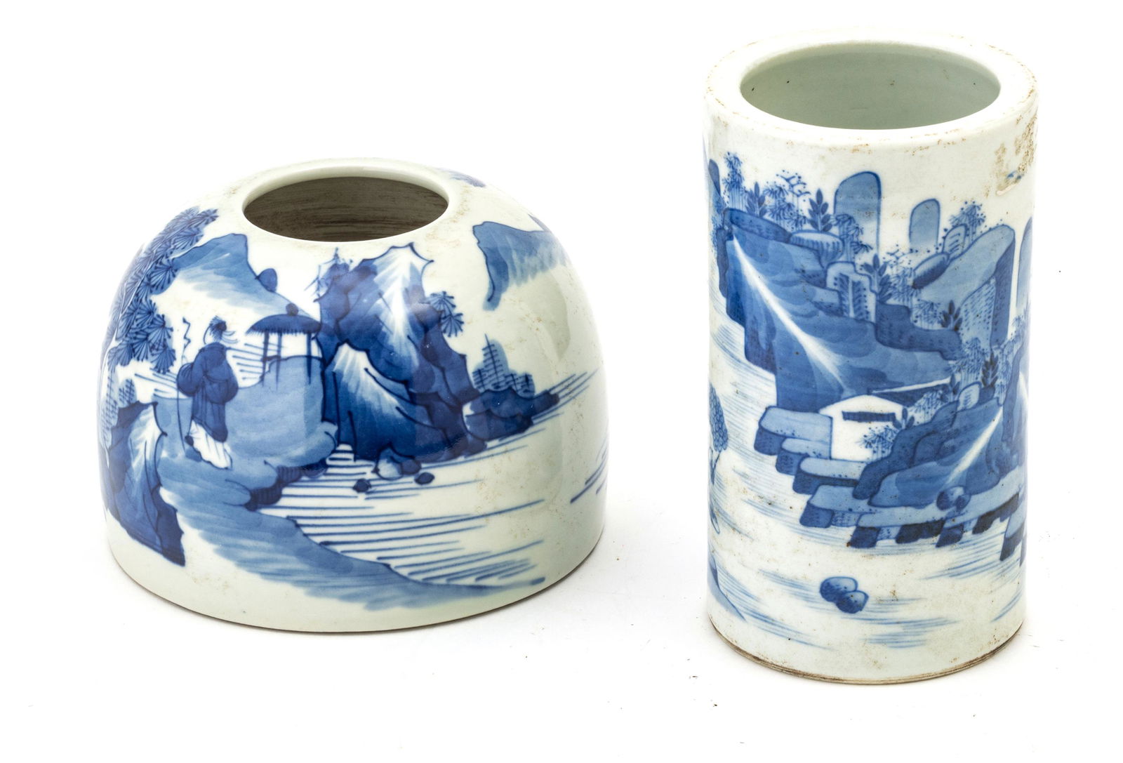 CHINESE BLUE & WHITE PORCELAIN CONTAINERS, INKWELL & (1 of 4)