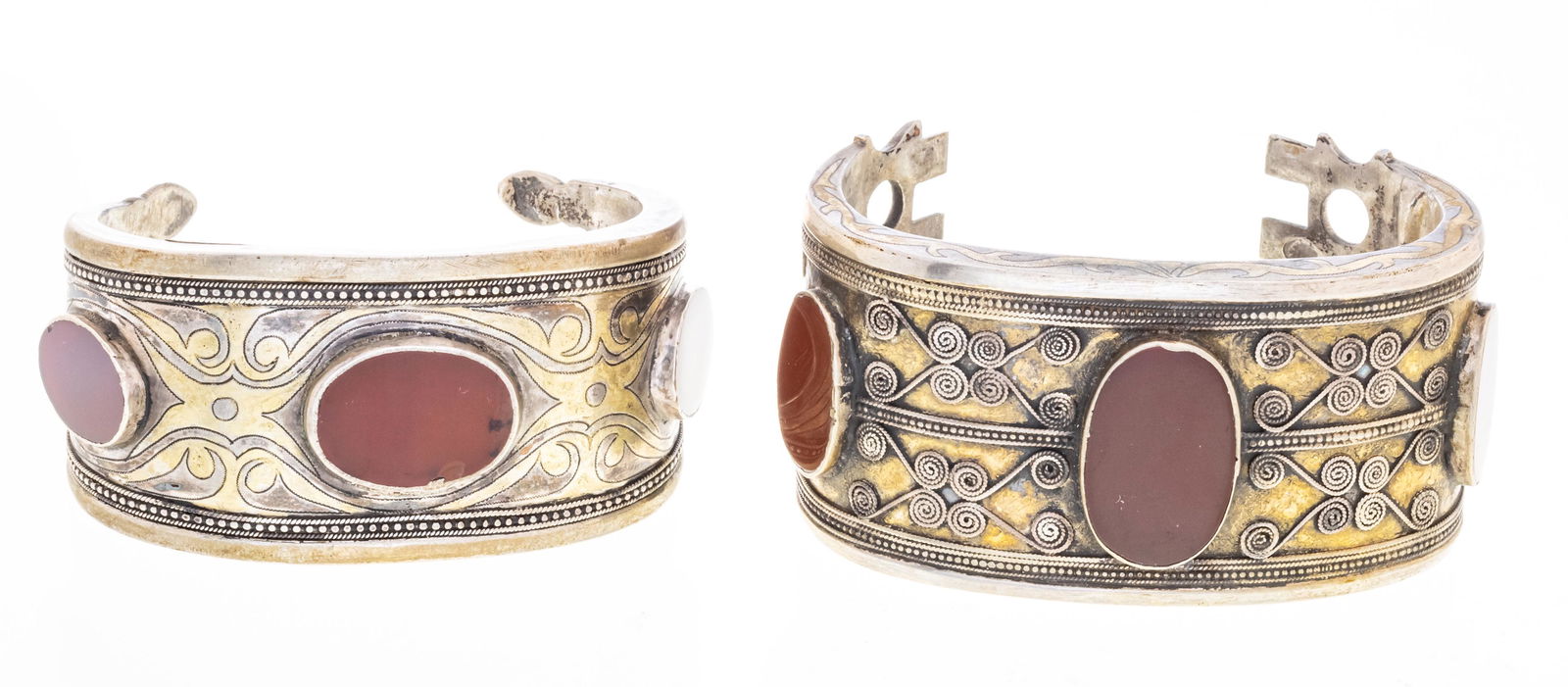 AFGHAN UNMARKED SILVER & CARNELIAN BRACELETS, 2 PCS, W (1 of 3)