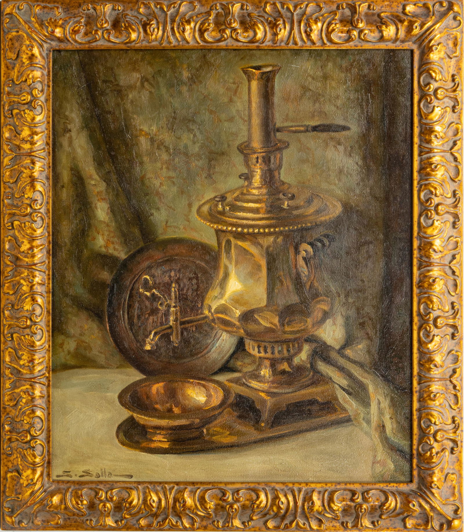 S. SALLA, OIL ON CANVAS, H 23.5" W 19.5" STILL LIFE, (1 of 3)