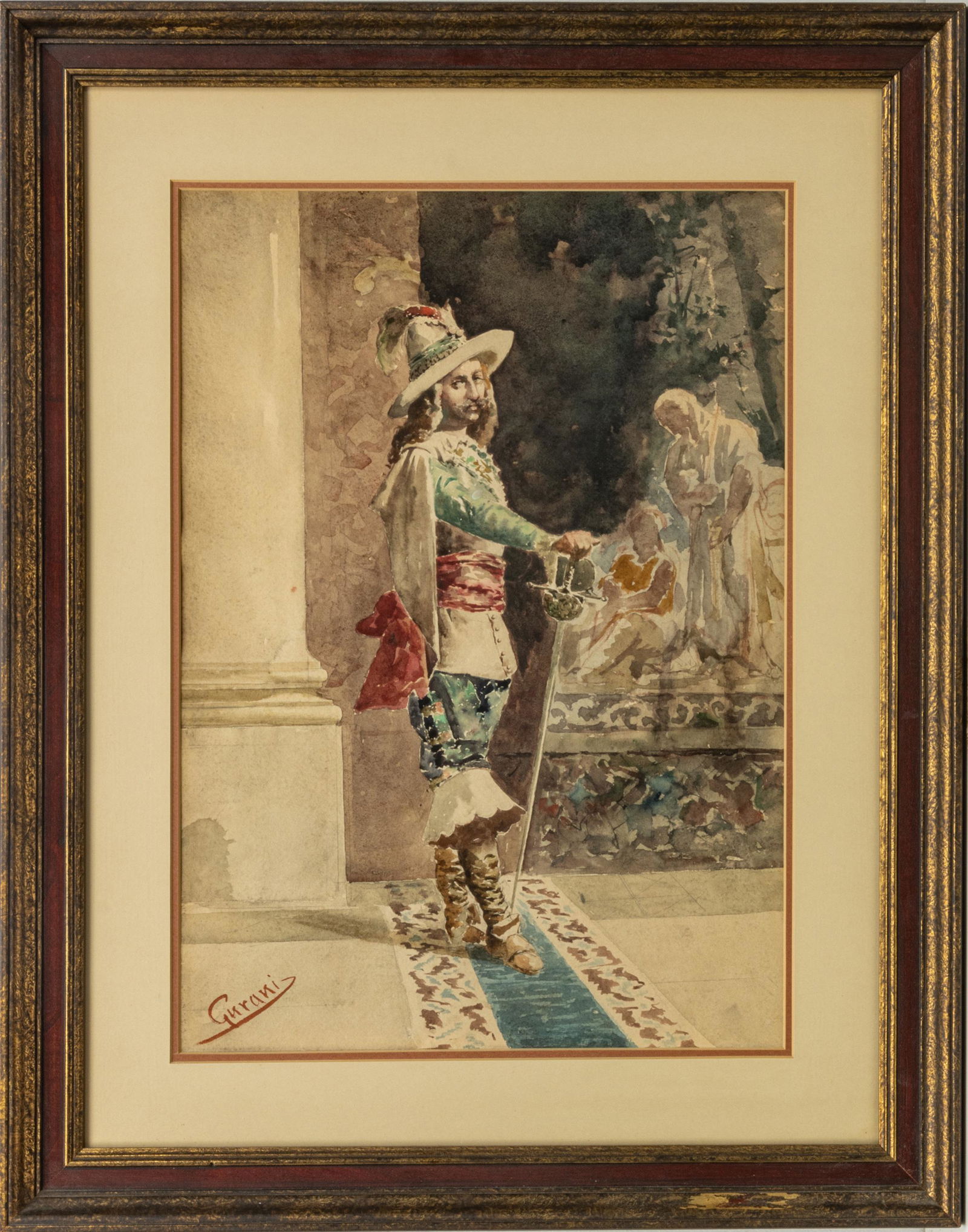 GURANI, WATERCOLOR ON PAPER, C 1900 H 18", W 12", (1 of 3)
