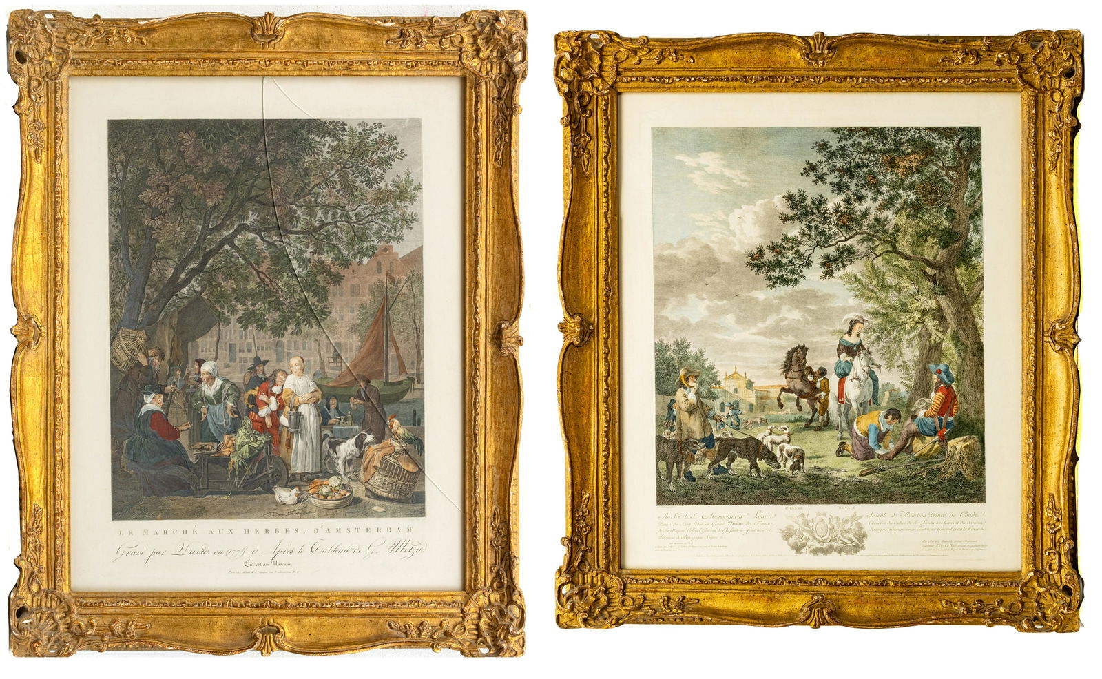 FRENCH STYLE COLOR PRINTS, PAIR, H 19.5", W 17" (1 of 4)