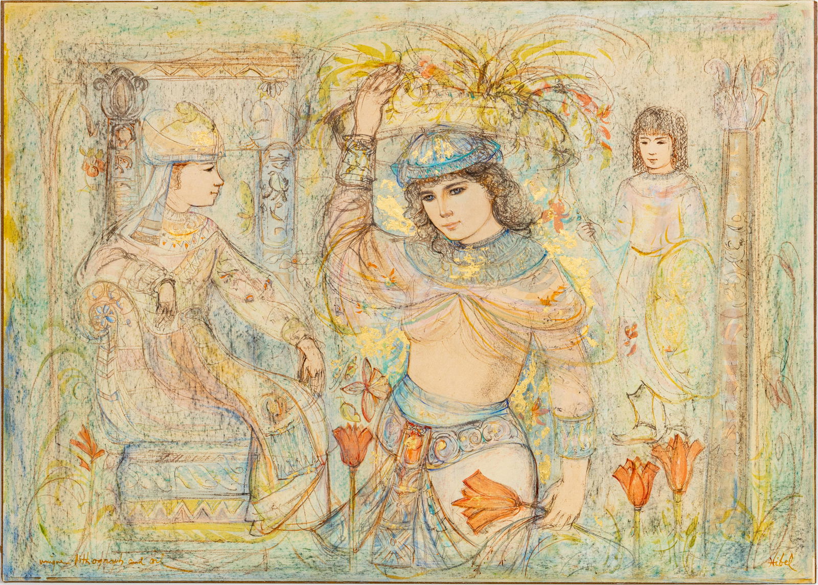EDNA HIBEL, EMBELLISHED LITHOGRAPH MOUNTED TO BOARD, H (1 of 4)